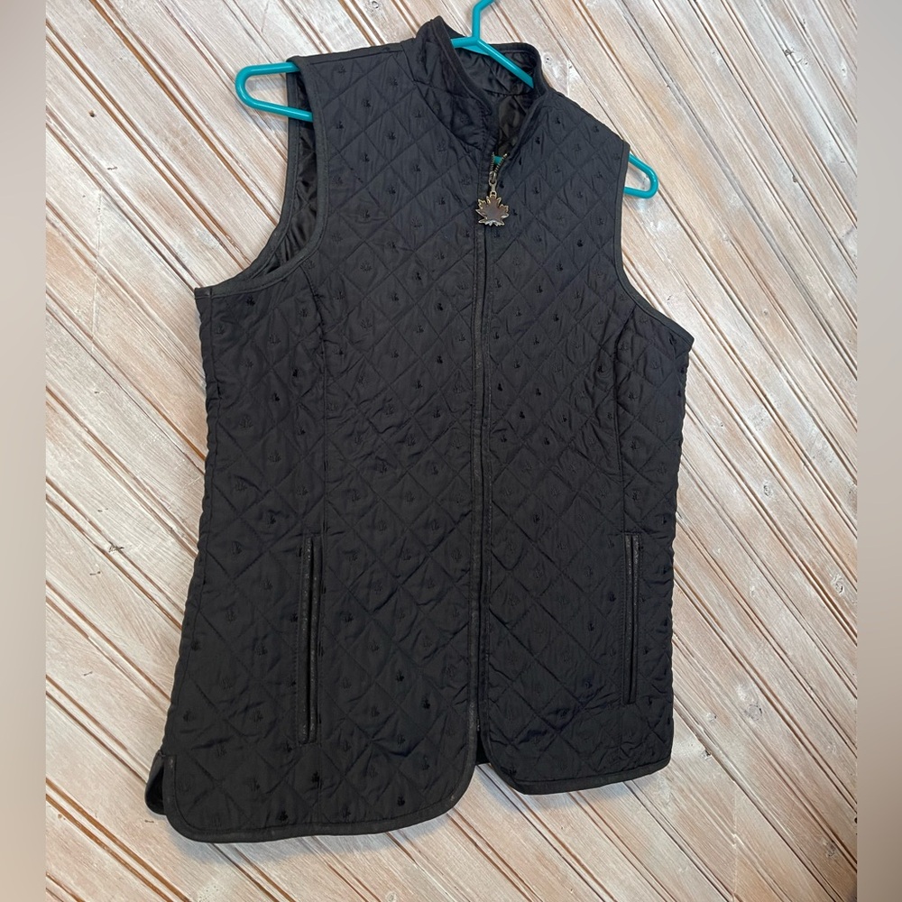 Tabi beautiful embossed embroidered maple leaf black & brown vest jewel zipper - Picture 2 of 11